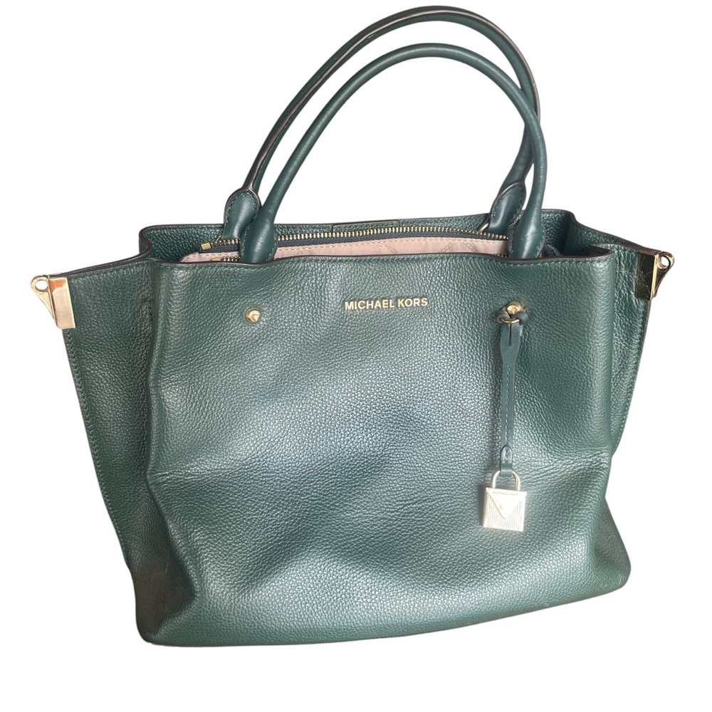 Michael Kors large leather green purse casual handbag missing crossbody strap